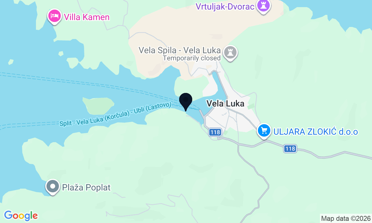 Map of Vela Luka, Korčula