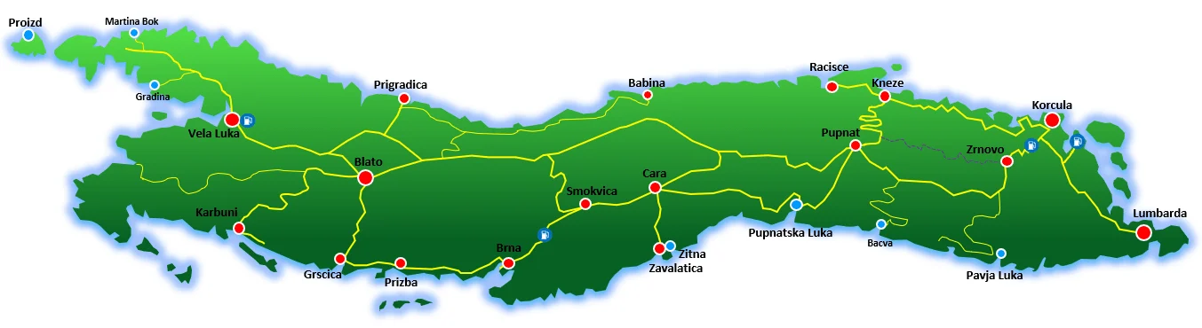 Map of Korčula island